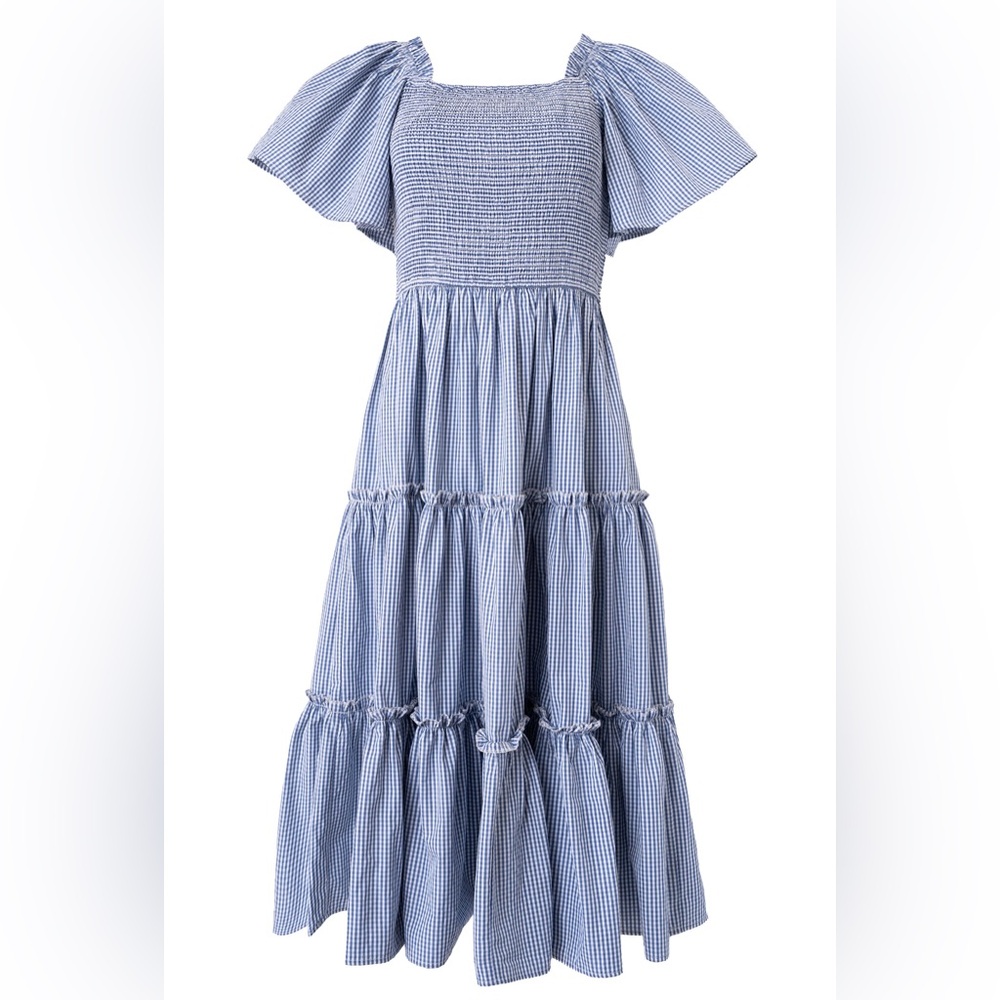 Ivy City Co Blue Gingham Midi Dress